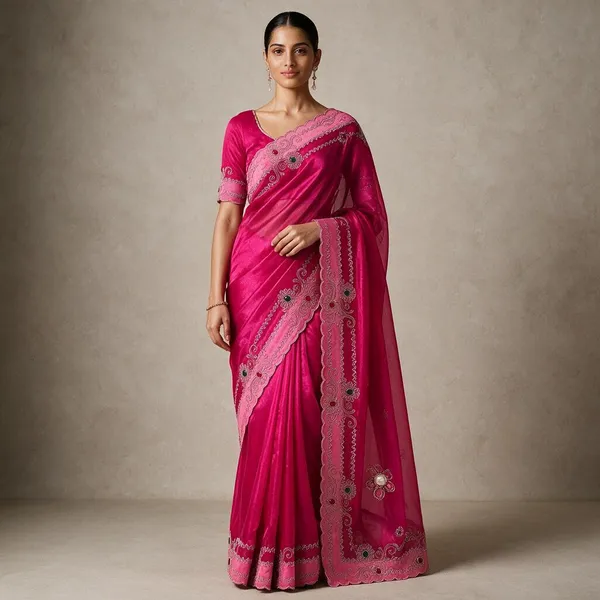 Pink_Twill_Net_Saree_For_Women
