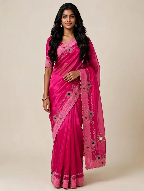 Pink_Twill_Net_Saree_For_Women