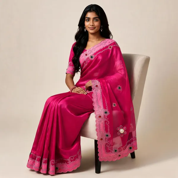 Pink_Twill_Net_Saree_For_Women
