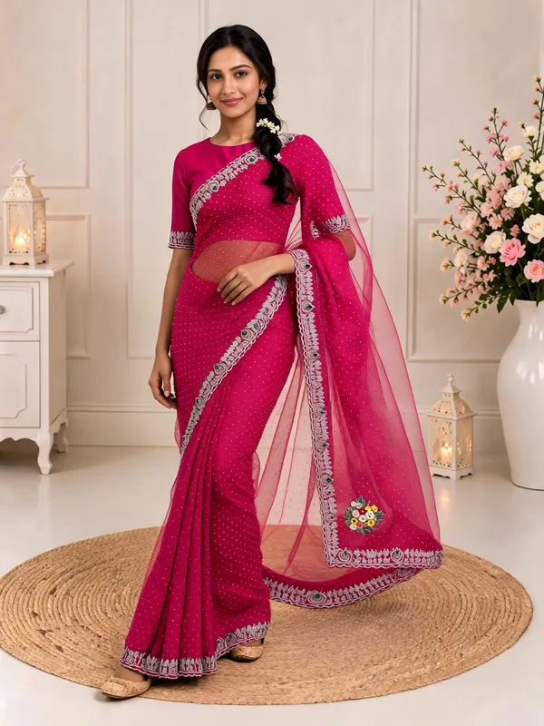 Magenta_Twill_Net_Saree_For_Women