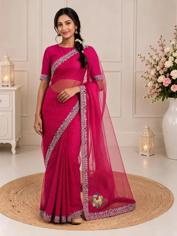 Magenta_Twill_Net_Saree_For_Women
