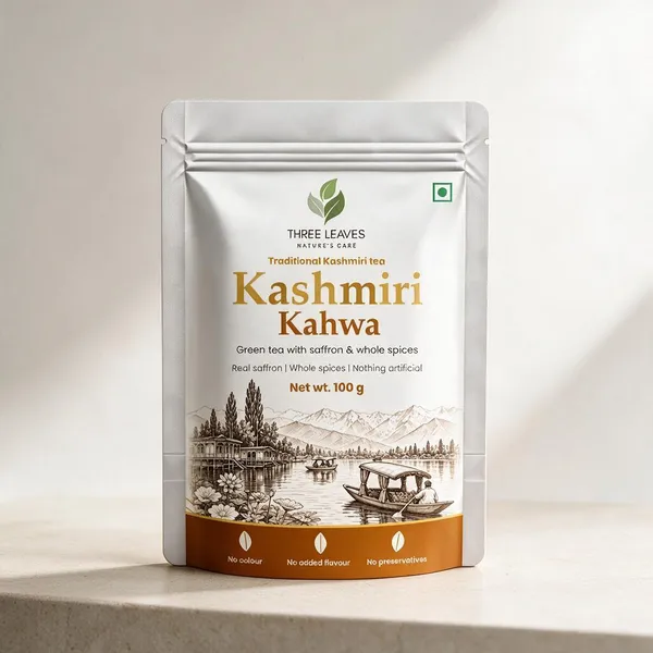 Three_Leaves_Kashmiri_Kahwa_Saffron_Green_Tea_100_G