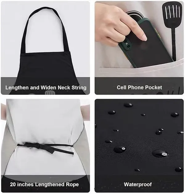 Black_Kitchen_Cooking_Apron_With_Pocket_And_Hand_Towel