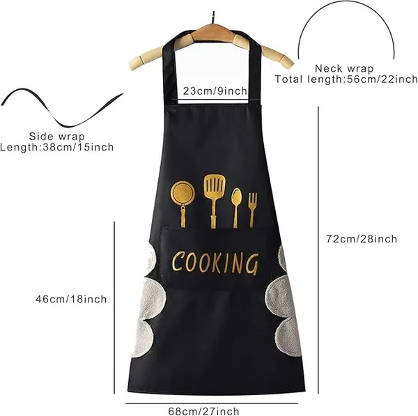 Black_Kitchen_Cooking_Apron_With_Pocket_And_Hand_Towel