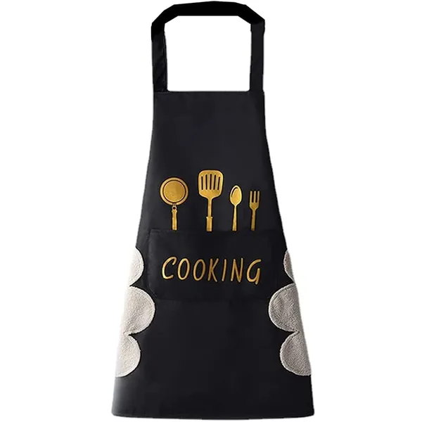 Black_Kitchen_Cooking_Apron_With_Pocket_And_Hand_Towel