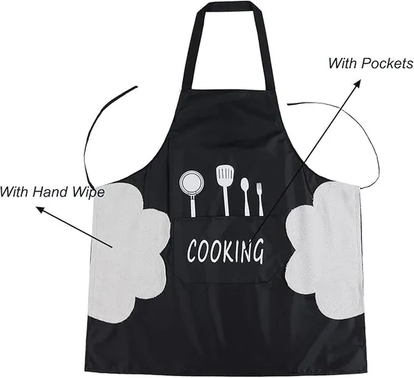 Black_Kitchen_Cooking_Apron_With_Pocket_And_Hand_Towel