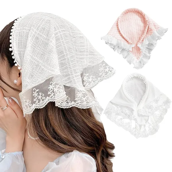 Lace_Plaid_Bow_Hair_Scarf_For_Women_Girls_Kids