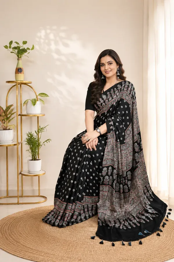 Ajrakh_Black_Lotus_Modal_Silk_Saree_