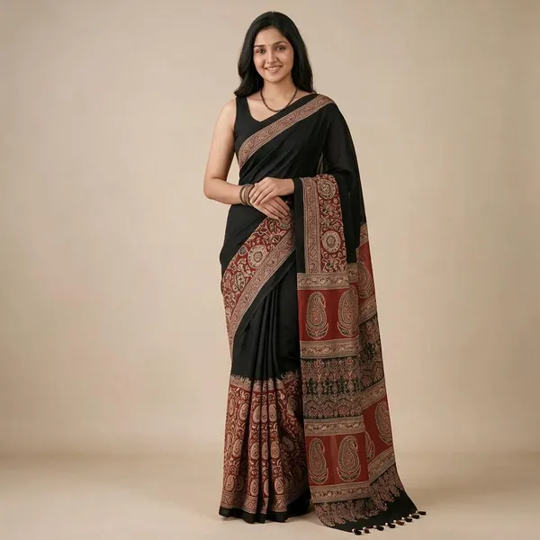 Wine__White_Line_Ajrakh_Silk_Saree