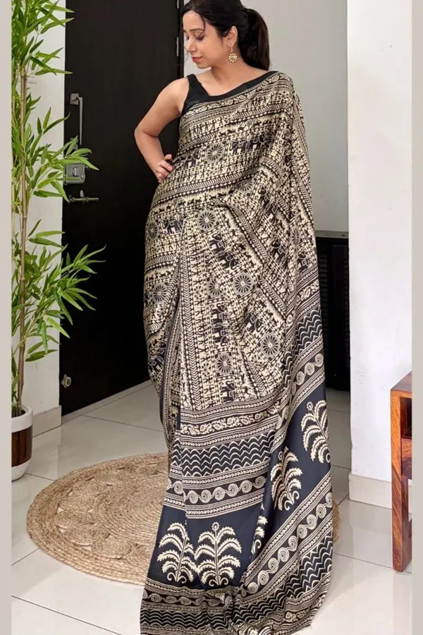 Black_Cat_Modal_Satin_Kalamkari_Printed_Saree