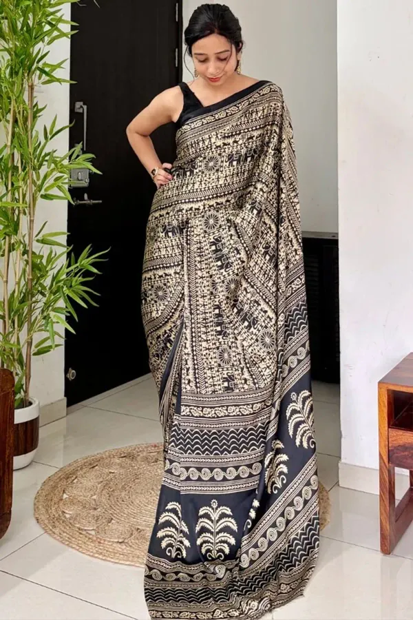 Black_Cat_Modal_Satin_Kalamkari_Printed_Saree