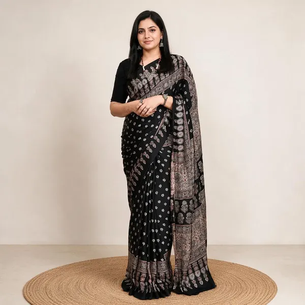 Ajrakh_Black_Lotus_Modal_Silk_Saree