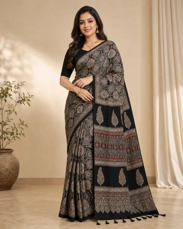 Black_&_Grey_Ajrakh__Silk_Saree