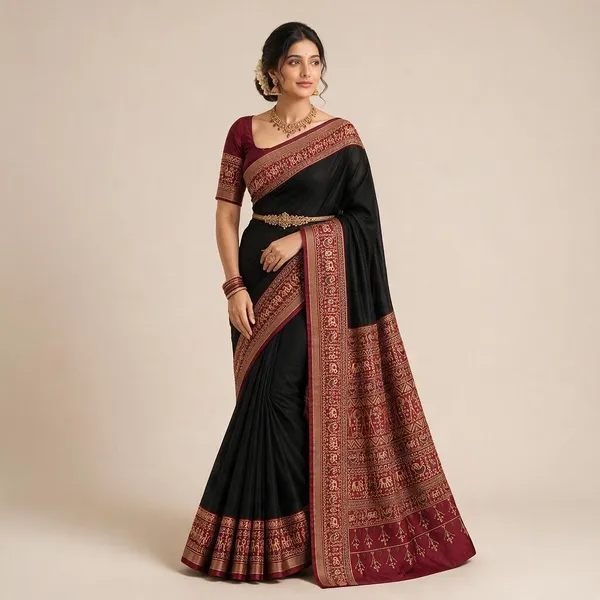 Traditional_Patola_Border_Saree_with_Plain_Body_Dola_Silk_Saree_-_Black