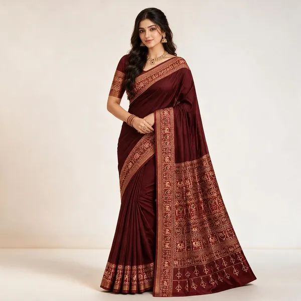 Traditional_Patola_Border_Saree_with_Plain_Body_Dola_Silk_Saree_-_Red