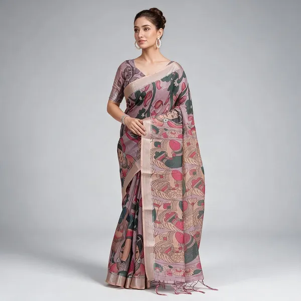 Premium_Madhubani_Printed_Linen_Cotton_Saree