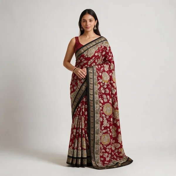 Elegant_Red_Mangalkari_Viscose_Silk_Saree_with_Designer_Print_&_Weave
