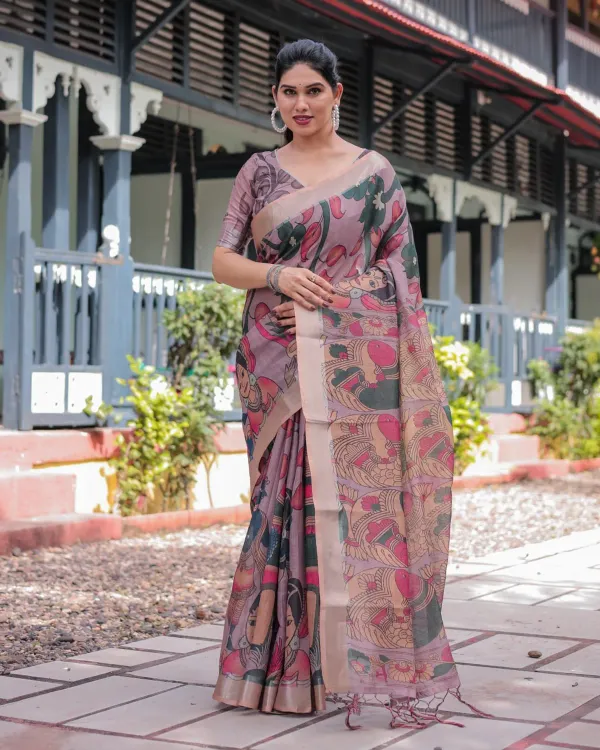 Premium_Madhubani_Printed_Linen_Cotton_Saree