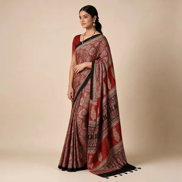 Red_and_Black_Ajrakh_Silk_Saree