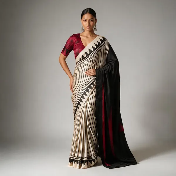 Ajrakh_Modal_Silk_Saree__Red_Bindi