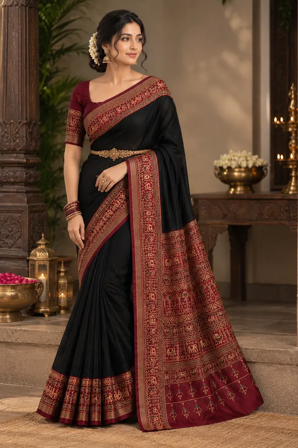 Traditional_Patola_Border_Saree_with_Plain_Body_Dola_Silk_Saree_-_Black