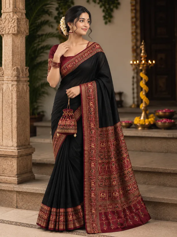 Traditional_Patola_Border_Saree_with_Plain_Body_Dola_Silk_Saree_-_Black