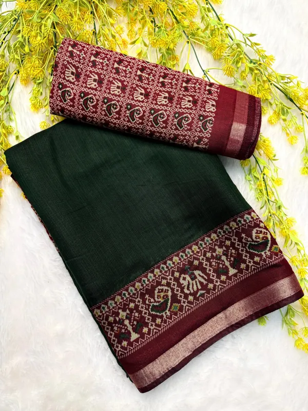 Traditional_Patola_Border_Saree_with_Plain_Body_Dola_Silk_Saree_-_Green