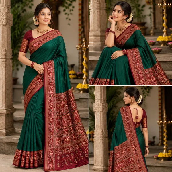 Traditional_Patola_Border_Saree_with_Plain_Body_Dola_Silk_Saree_-_Green