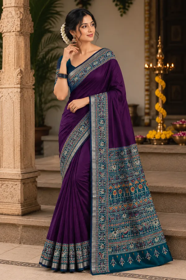 Traditional_Patola_Border_Saree_with_Plain_Body_Dola_Silk_Saree_-_Purple