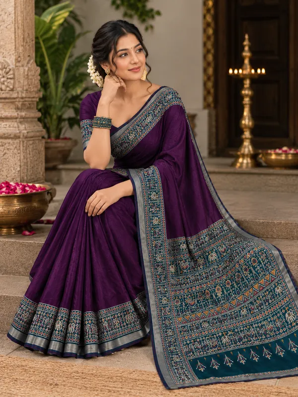 Traditional_Patola_Border_Saree_with_Plain_Body_Dola_Silk_Saree_-_Purple