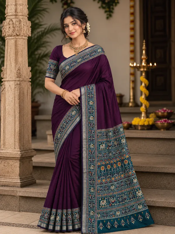 Traditional_Patola_Border_Saree_with_Plain_Body_Dola_Silk_Saree_-_Purple