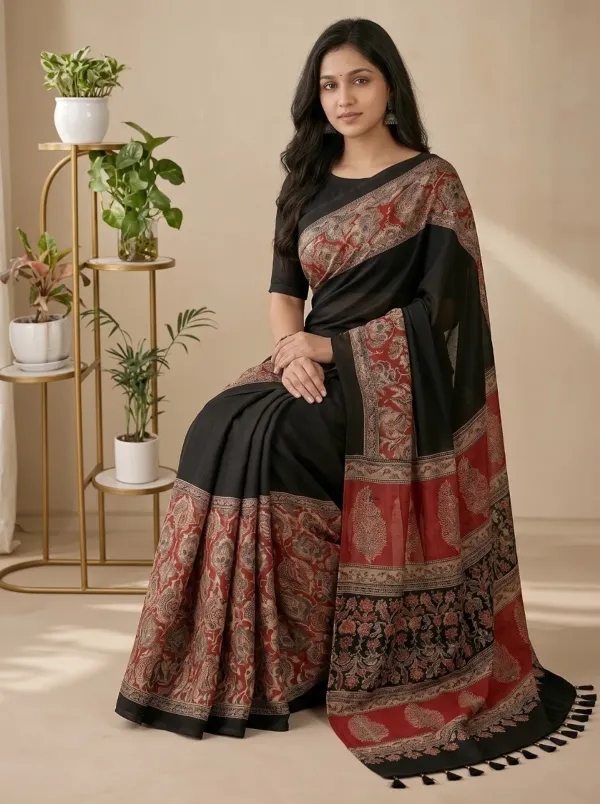 Wine__White_Line_Ajrakh_Silk_Saree