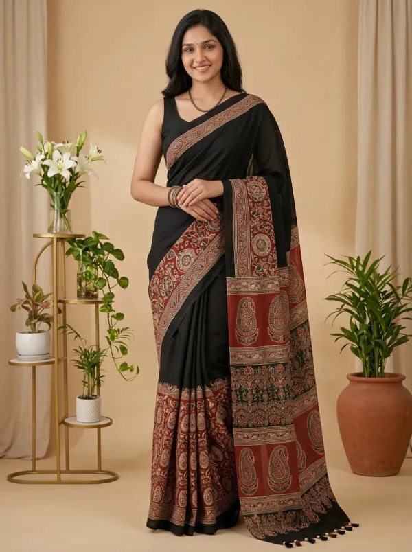 Wine__White_Line_Ajrakh_Silk_Saree