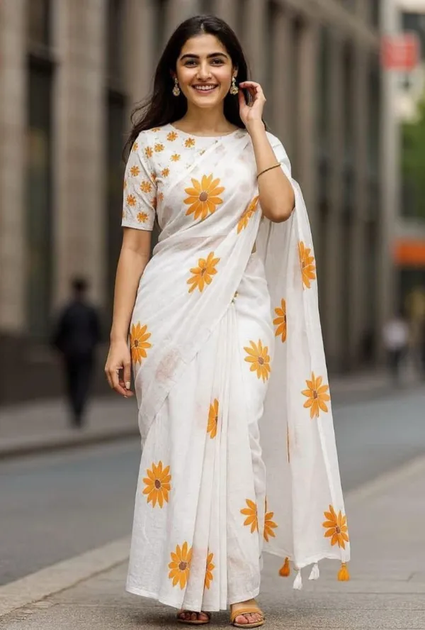 White_Floral_Print_Saree_for_Women