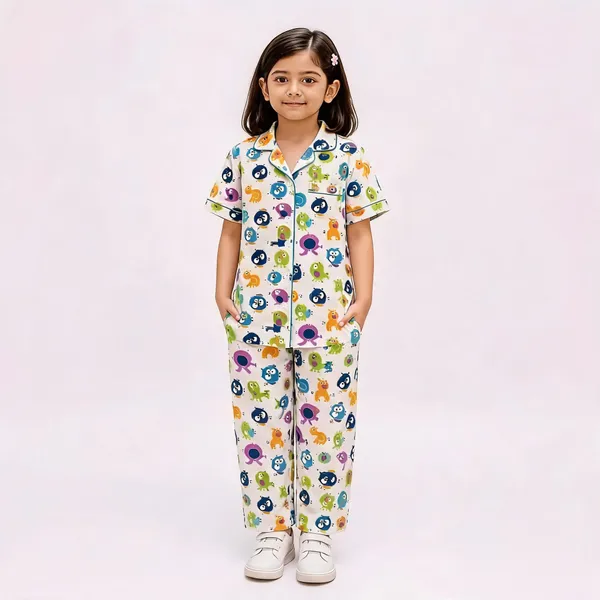 White_Cotton_Short_Sleeve_Printed_Pajama_Set_For_Girls