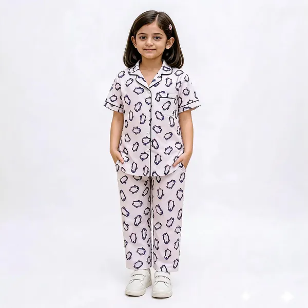 Grey_Cotton_Printed_Short_Sleeve_Pajama_Set_For_Girls