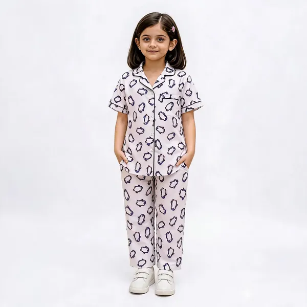 Grey_Cotton_Printed_Short_Sleeve_Pajama_Set_For_Girls