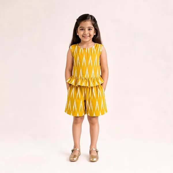 Yellow_Cotton_Sleeveless_Ikat_Print_Peplum_Jumpsuit_For_Girls