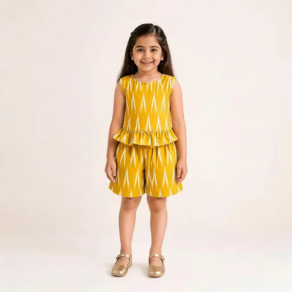 Yellow_Cotton_Sleeveless_Ikat_Print_Peplum_Jumpsuit_For_Girls