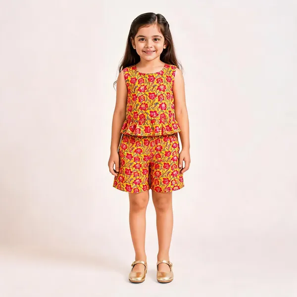 Yellow_Cotton_Floral_Print_Sleeveless_Jumpsuit_For_Girls