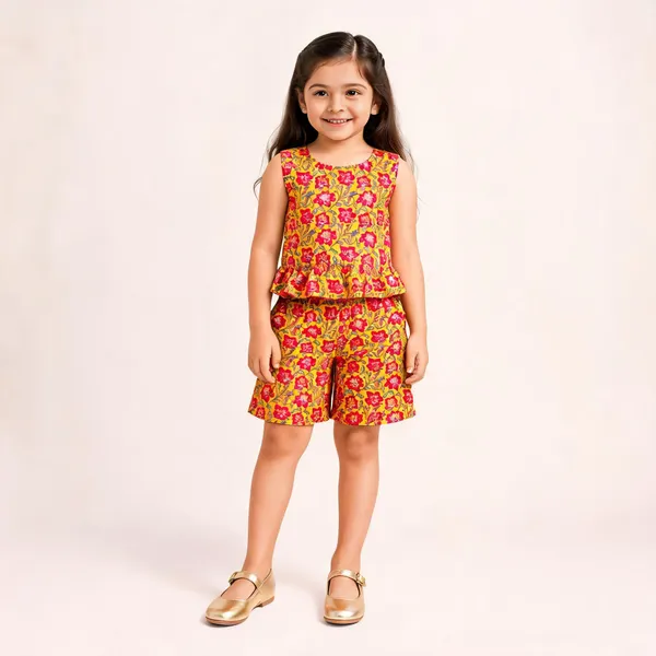Yellow_Cotton_Floral_Print_Sleeveless_Jumpsuit_For_Girls