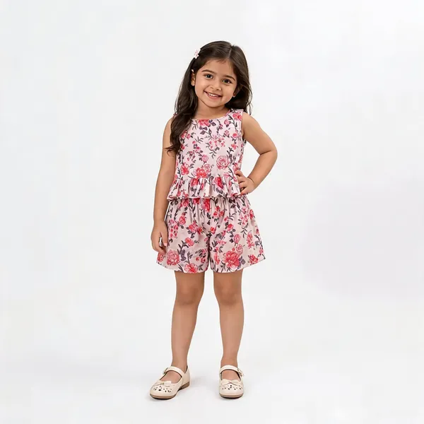 Pink_Cotton_Sleeveless_Floral_Peplum_Playsuit_For_Girls