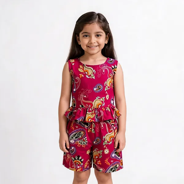 Pink_Cotton_Paisley_Print_Sleeveless_Peplum_Romper_For_Girls