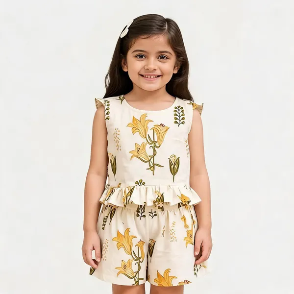 Cream_Cotton_Sleeveless_Floral_Ruffle_Romper_For_Girls