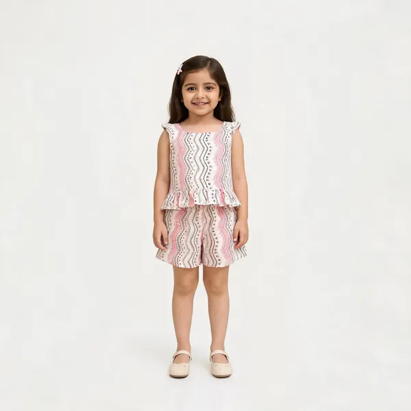Pink_Cotton_Peplum_Top_And_Shorts_Set_For_Girls