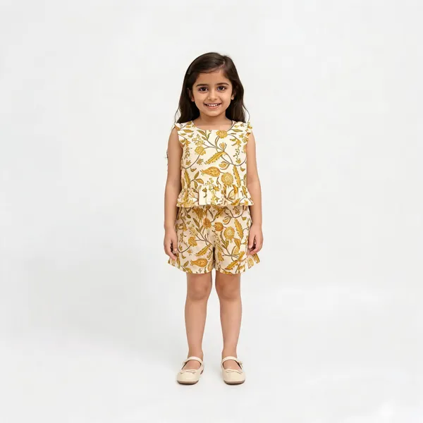 Yellow_Cotton_Sleeveless_Floral_Layered_Peplum_Romper_For_Girls