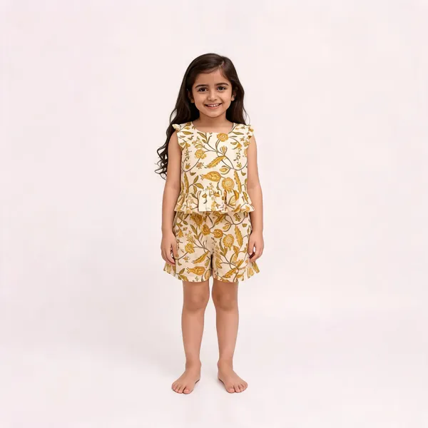 Yellow_Cotton_Sleeveless_Floral_Layered_Peplum_Romper_For_Girls
