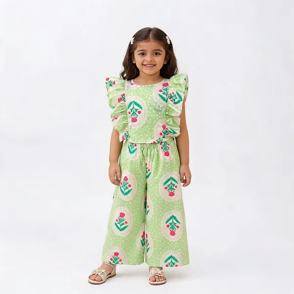 Green_Cotton_Floral_Print_Ruffle_Top_And_Palazzo_Set_For_Girls