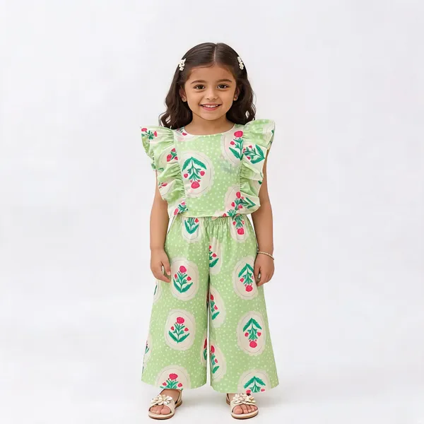 Green_Cotton_Floral_Print_Ruffle_Top_And_Palazzo_Set_For_Girls