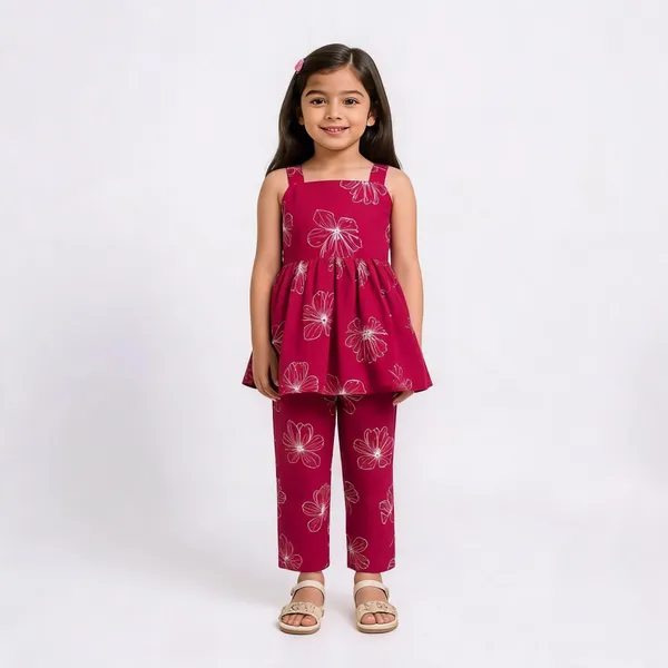 Pink_Cotton_Floral_Print_Sleeveless_Top_And_Pants_Set_For_Girls